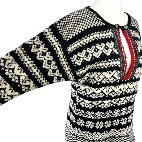 Susan Bristol Vintage Wool Sweater Fair Isle Nordic Black White Small - Picture 7 of 10